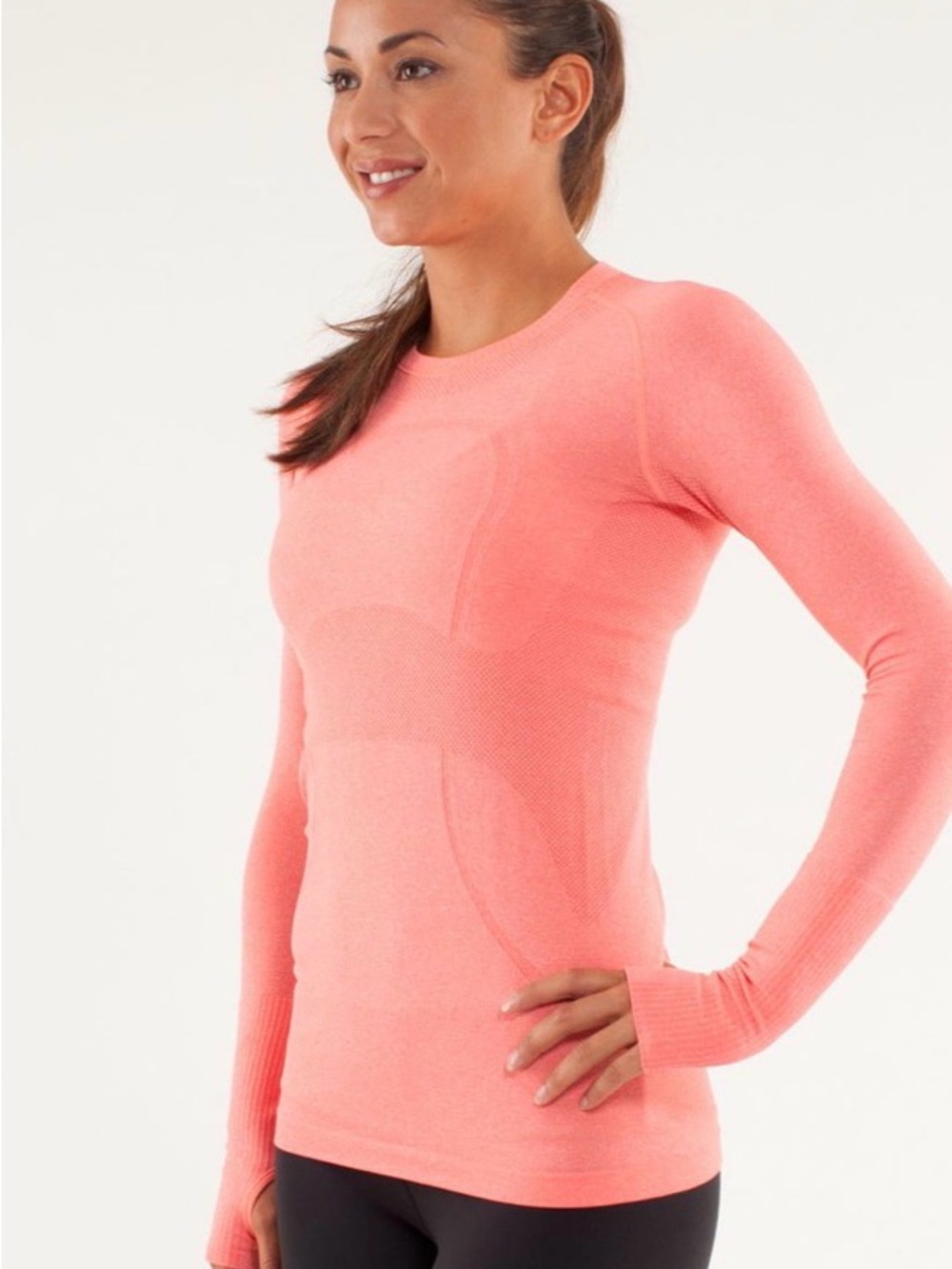 🔥 Lululemon Run Swiftly Tech Long Sleeve Shirt Flare Neon Coral Orange Size 4